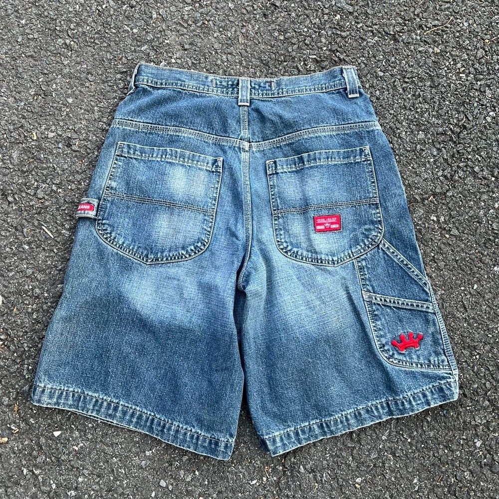 Y2K 1990s denim embroidered wide leg JNCO Jean baggy skater shorts Size 32"